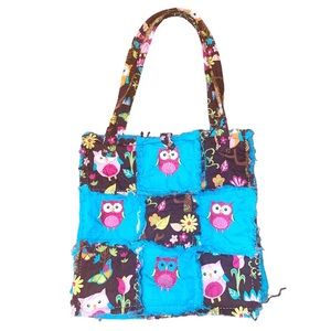 Owl print shoulder bag raw edges quilt frayed blue purse diaper bolsas kids baby